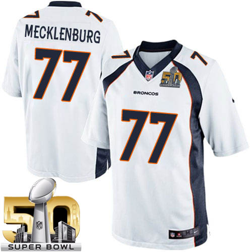 Youth Elite Karl Mecklenburg Super Bowl L Nike Jersey White Road - #77 NFL Denver Broncos